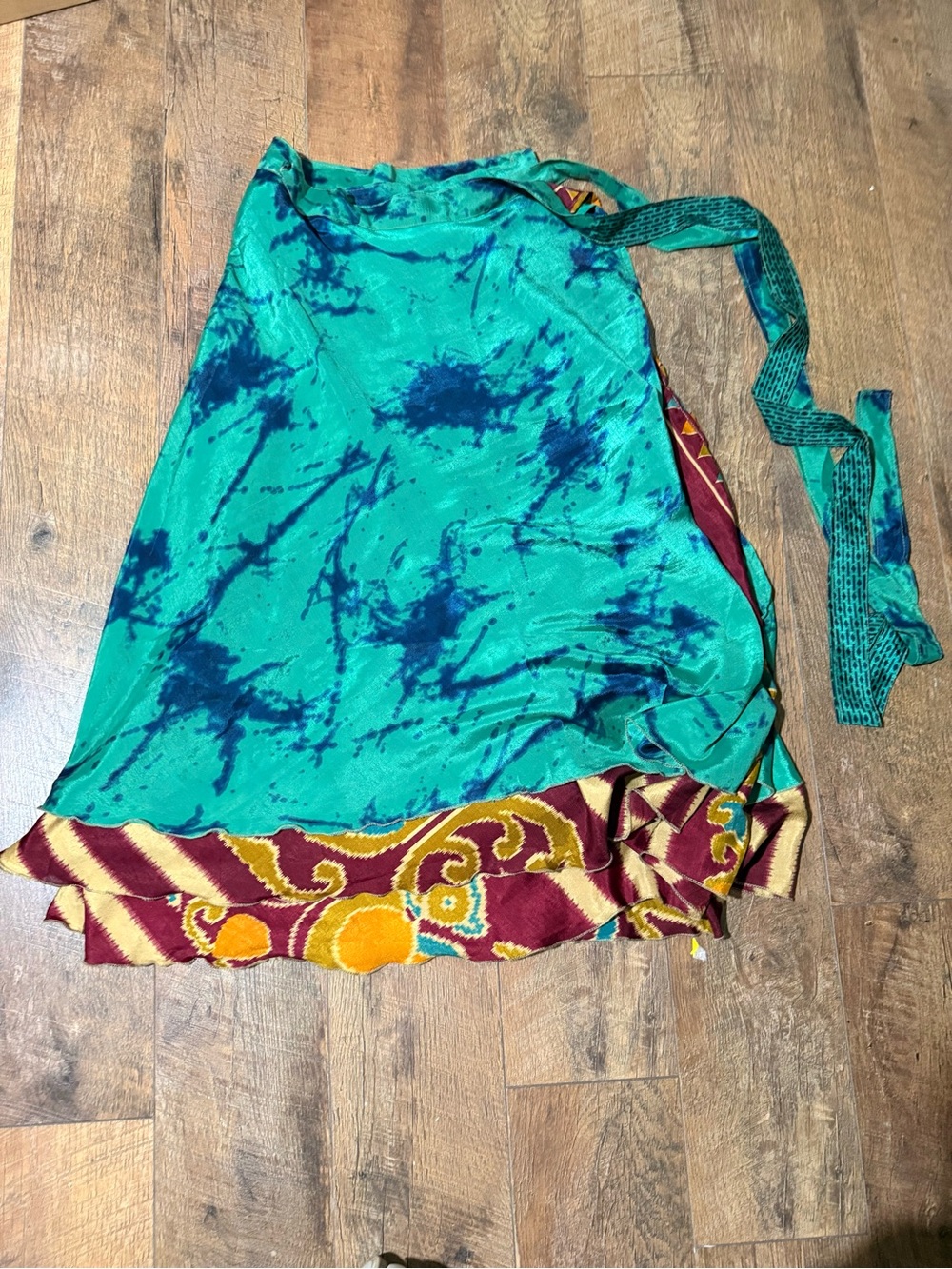 Wrap Skirt Reversible Silk 70s Boho Wearable Art Ankle Upcycled Sari Hippie
